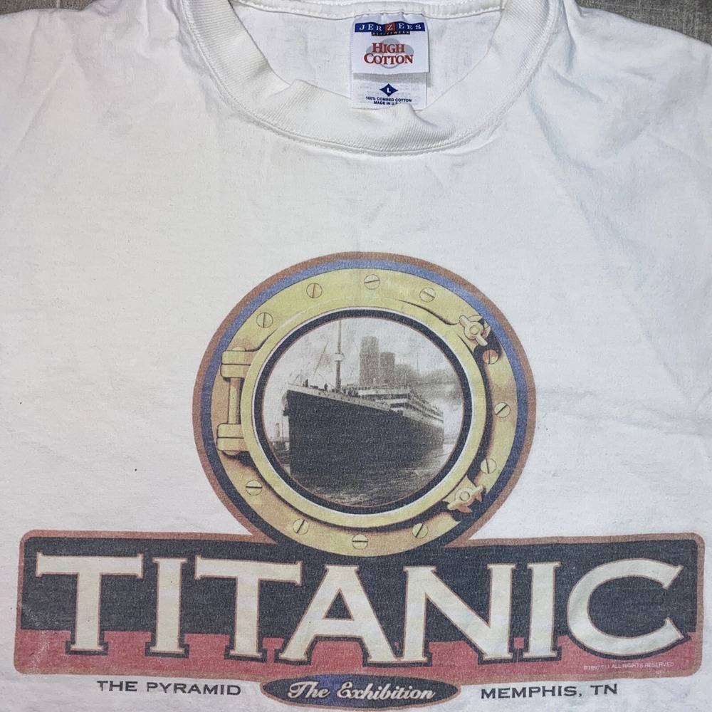 VTG Titanic Exhibition Leonardo DiCaprio Movie Promo Shirt 90s Film Museum Men L
